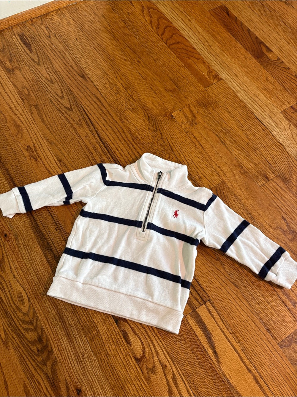 Ralph Lauren White & Navy Striped Half-Zip Pullover 9Mos
